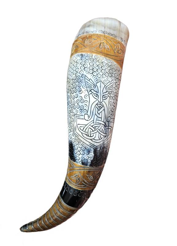 Mjolnir and Vegvisir Drinking Horn w/ holder