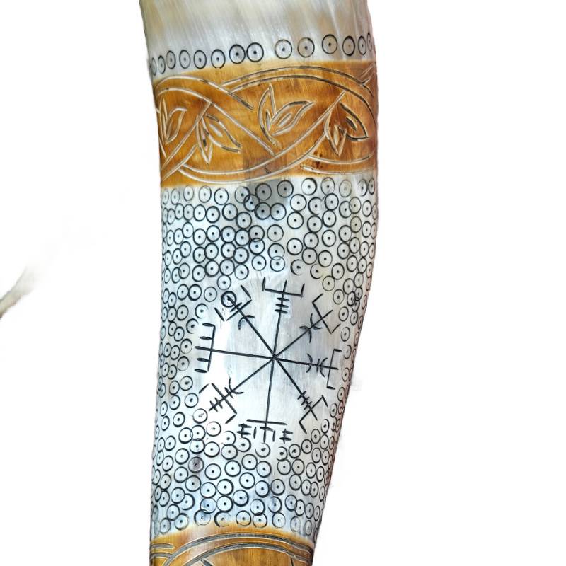 Mjolnir and Vegvisir Drinking Horn w/ holder