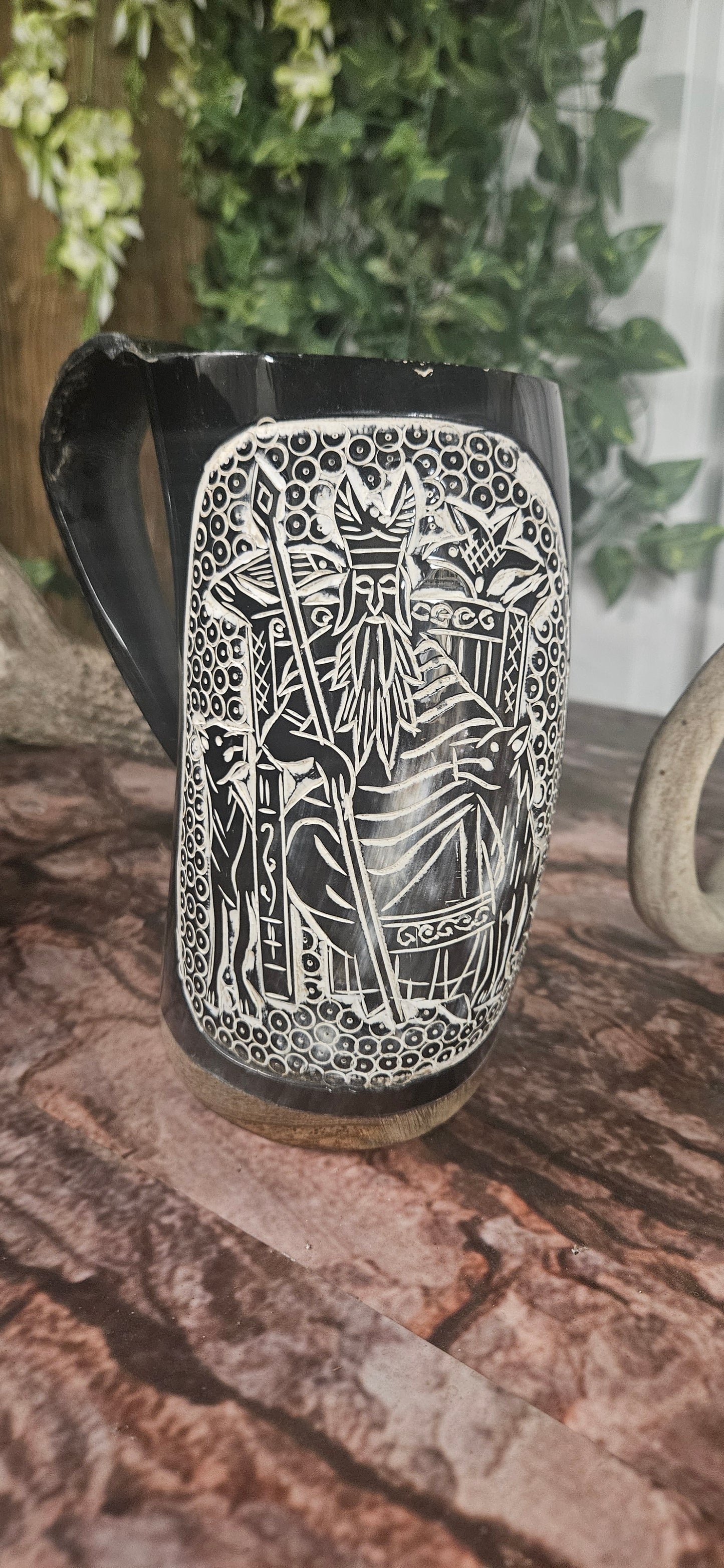 Odin Carved Ox Horn mug