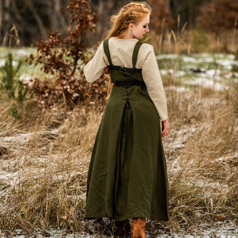 Green Linen Viking Apron Dress