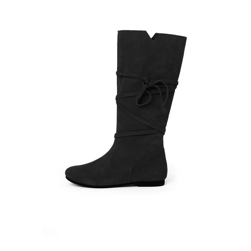Suede Knee-High Medieval Boots with V-Cut & Wrap Straps - Product image 3