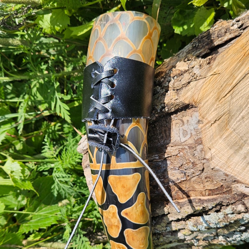 Jormungandr Scale Viking Drinking Horn – Handcrafted Ox Horn Mead Horn with Leather Holder