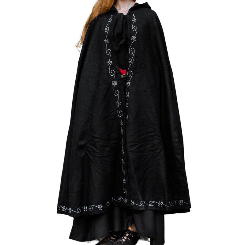 Kids Wool Cape with Hand-Sewn Embroidery and Short Hood