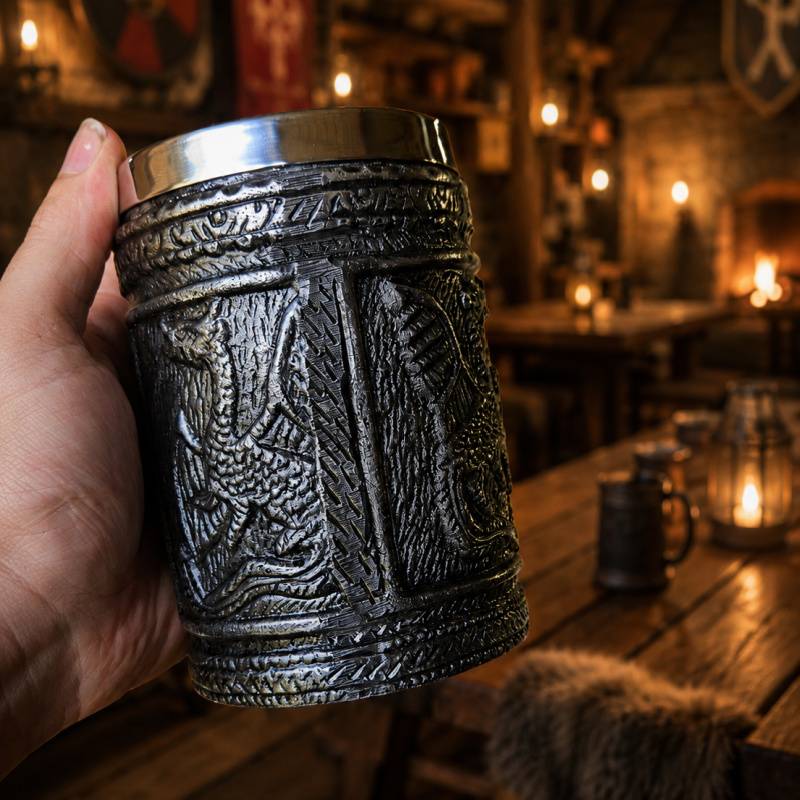 Viking Dragon Mug | Stainless Steel Medieval Tankard