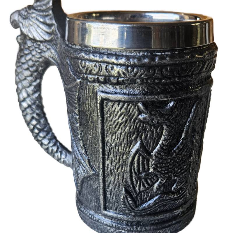 Viking Dragon Mug | Stainless Steel Medieval Tankard