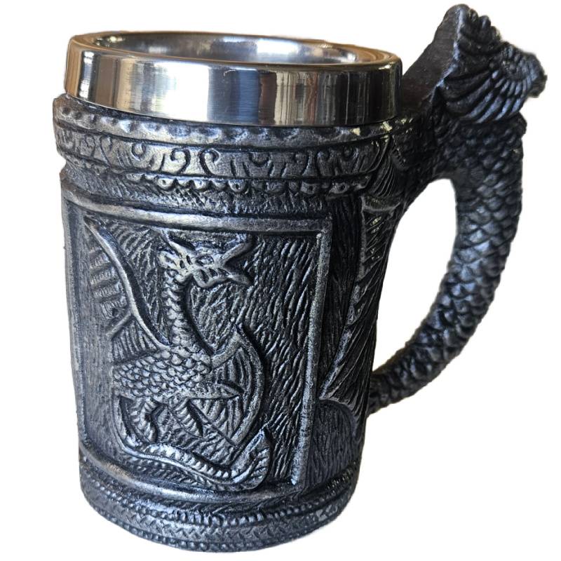 Viking Dragon Mug | Stainless Steel Medieval Tankard