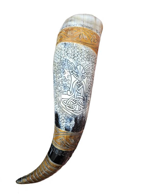 Mjolnir and Vegvisir Drinking Horn w/ holder