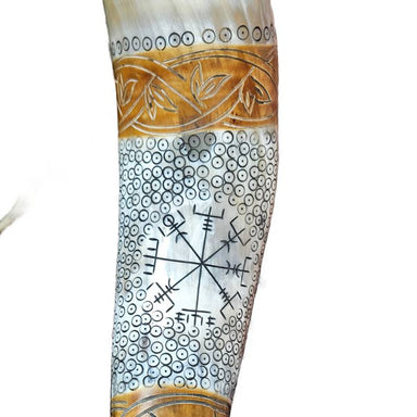 Mjolnir and Vegvisir Drinking Horn w/ holder