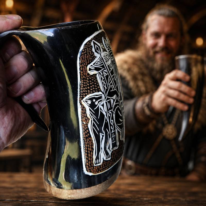 Odin Viking Drinking Horn | Hand-Carved Ox Horn Mead Mug
