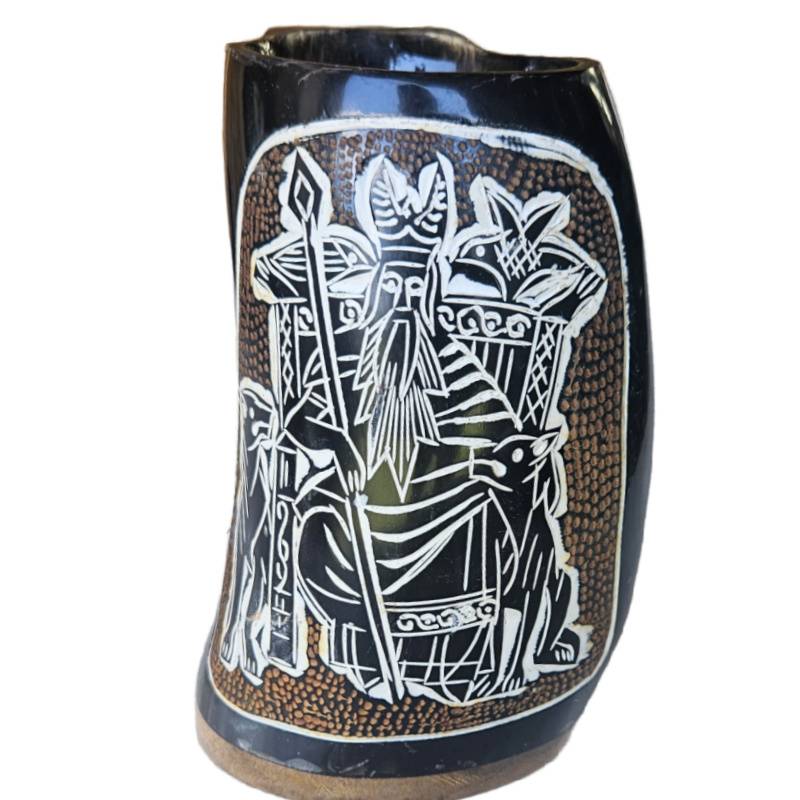 Odin Viking Drinking Horn | Hand-Carved Ox Horn Mead Mug