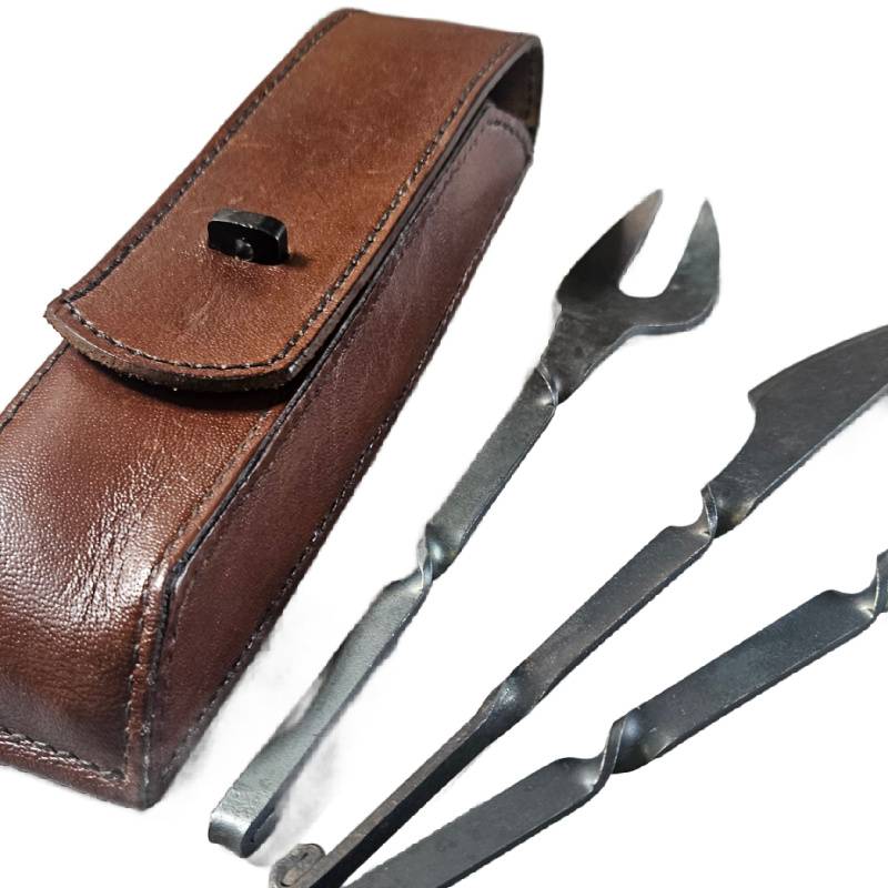Viking Medieval Cutlery Set | Steel Utensils with Leather Belt Case