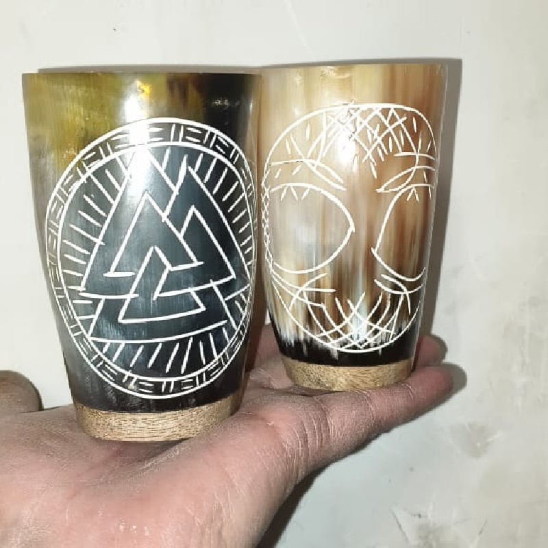 Viking Ox Horn Shot Glass | Hand-Etched Norse Shot Cup