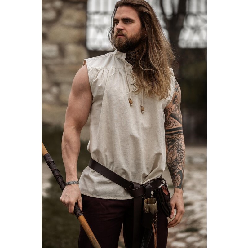 Louis Sleeveless Stand-Up Collar Lace-Up Shirt
