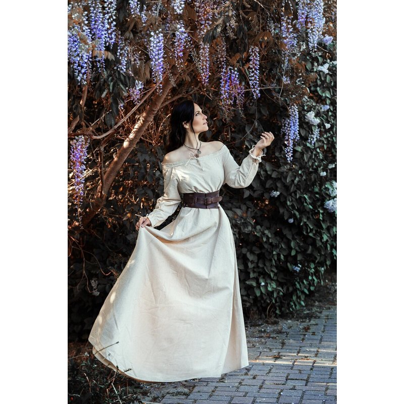 Mechthild Floor-Length Cotton Medieval Dress with Drawstring Sleeves