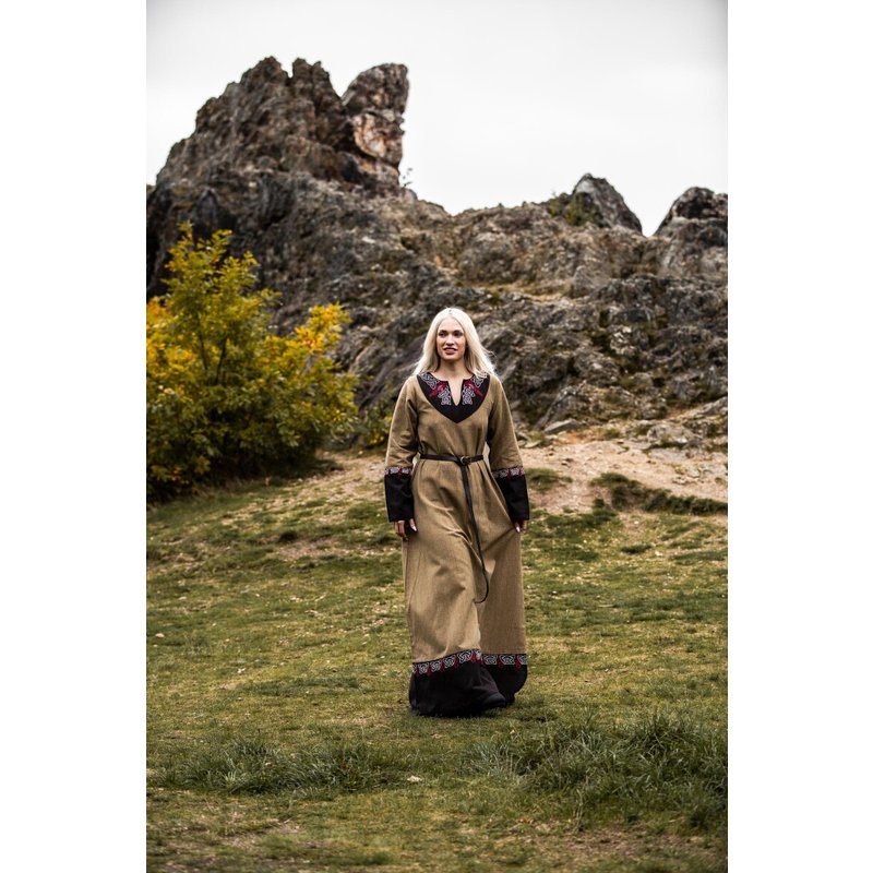 Idun Viking Embroidered Dress, V‑Neck Cotton
