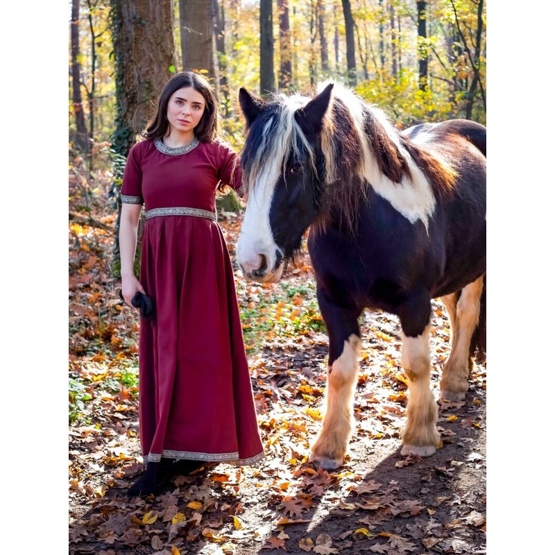 Ennlin Short-Sleeved A-Line Dress with Decorative Trim
