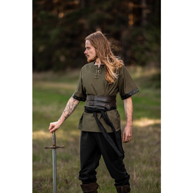 Hagen Medieval Shirt with Leather Appliqués