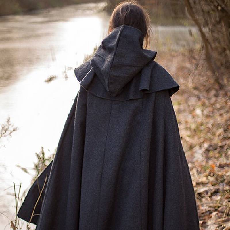 Grey Wool Cloak with Cowl