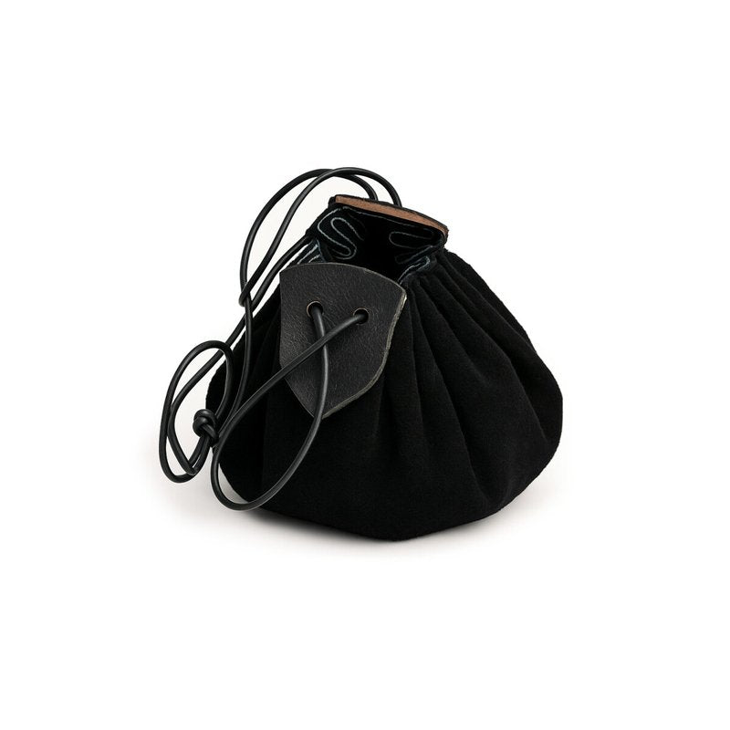Hug Round Suede Leather Pouch with Drawstring
