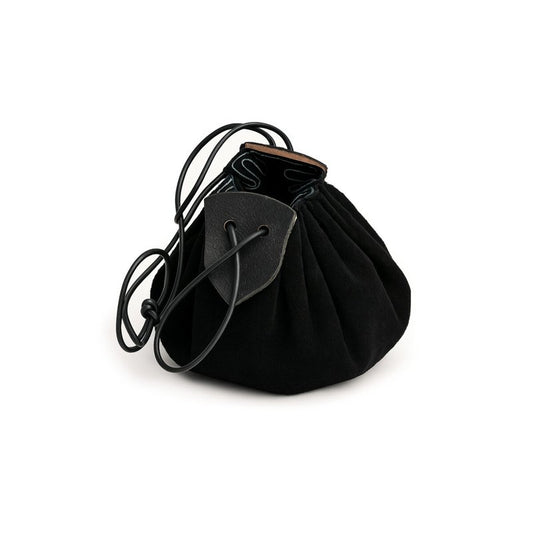 Hug Round Suede Leather Pouch with Drawstring
