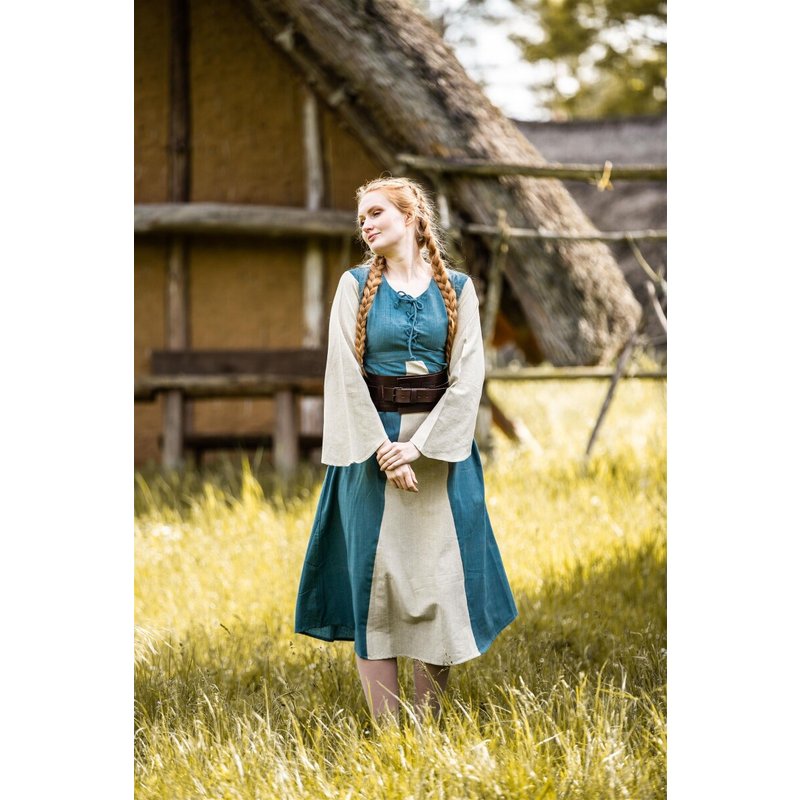 Ilse Medieval Cotton Dress — Trumpet Sleeves & Lace-Up Fit