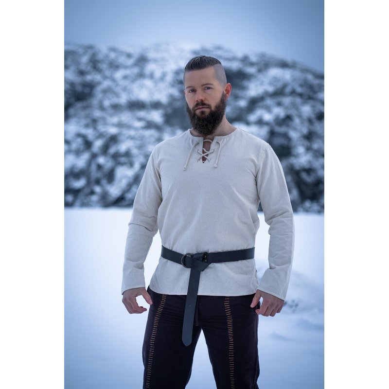 Otto Medieval Shirt — Laced Round Neck, 10 cm Side Slits