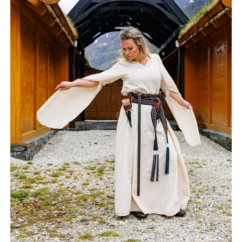 Begina Medieval Dress — Hand-Embroidered Cotton, Wide Sleeves