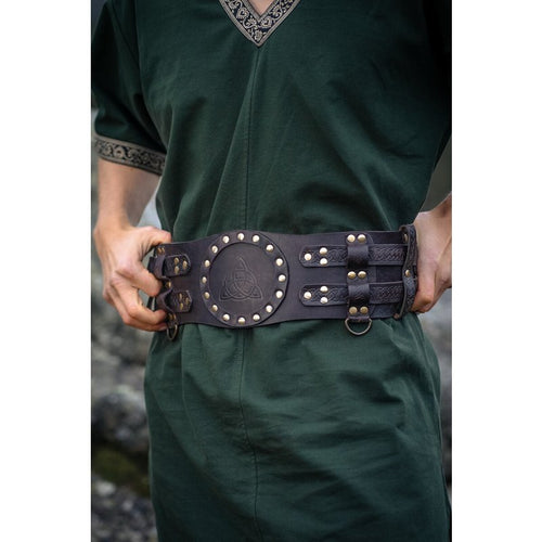 Bedran Celtic Leather Combat Belt — Wide Rivet-Decorated