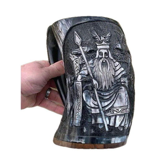 Odin Carved Ox Horn mug