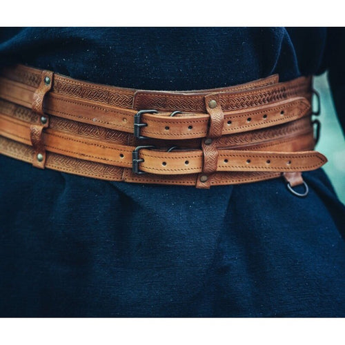 Anike Viking Leather Belt with Celtic Tooling & Attachment Rings - Product image 2