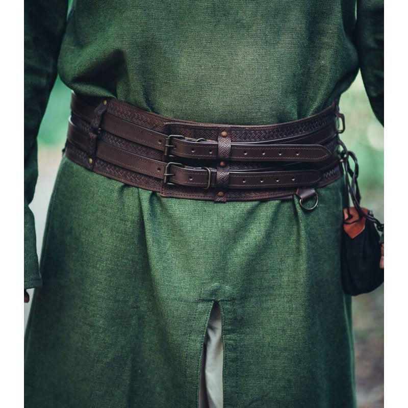 Anike Viking Leather Belt with Celtic Tooling & Attachment Rings