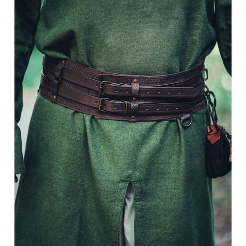 Anike Viking Leather Belt with Celtic Tooling & Attachment Rings