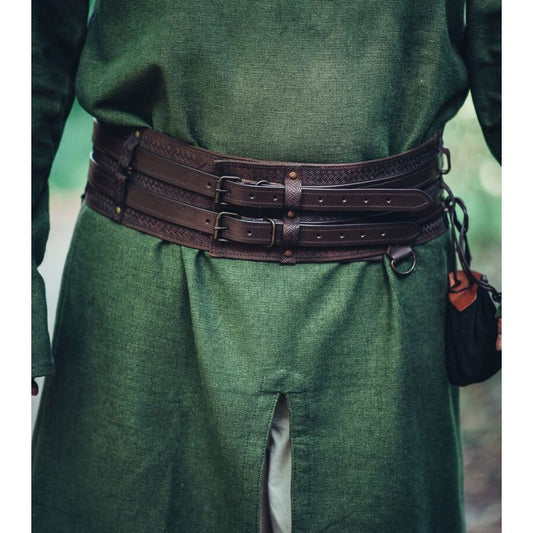 Anike Viking Leather Belt with Celtic Tooling & Attachment Rings