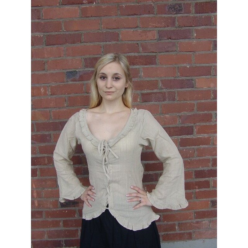 Thea Ruffled Blouse — Laced Cotton V‑Neck