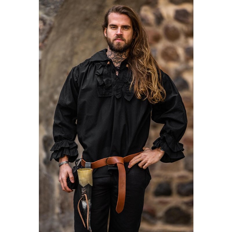 Dracula Ruffled Cotton Shirt — Henley Neck & Wooden Buttons - Product image 2