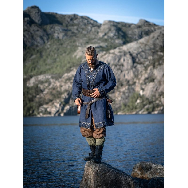 Erik Viking Tunic — Knee-Length Cotton with Leather Appliqués
