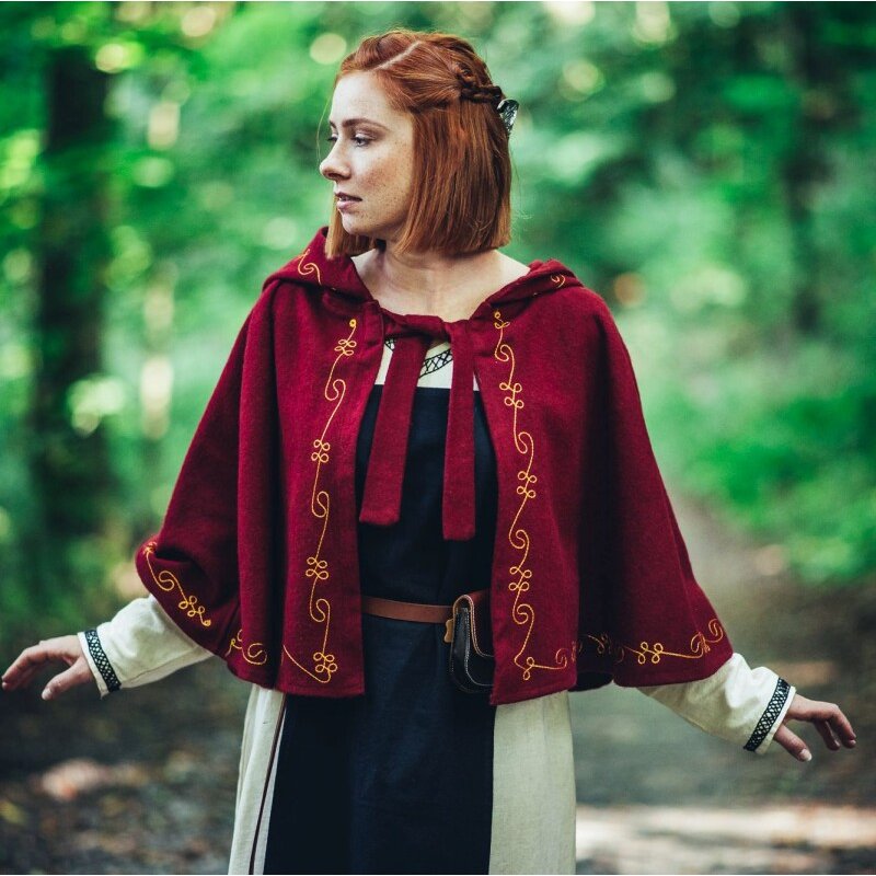 Runa Embroidered Wool Hood (Medieval Gugel)