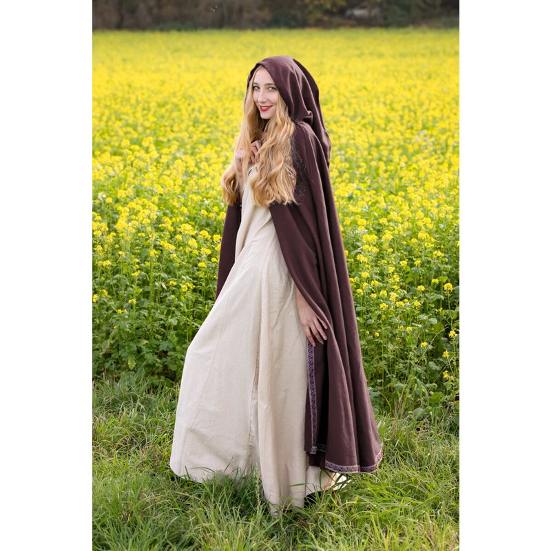 Daniel Brown Wool Cloak with Trim and Brooch